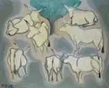 Giuseppe Cesetti, Bulls, Sign at the bottom to the left. On the reverse: on the frame