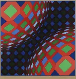 BI-OKTA B - Red, white and green composition by Victor Vasarely, 1973, Signature bottom right; print run bottom left., offered Dec 2023