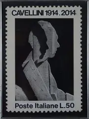 Guglielmo Achille Cavellini, Stamp with Ceroli portrait., 1973, On the reverse: initials and date; Cavellini Historical Archive stamp. Authentic Cavellini Historical Archive
