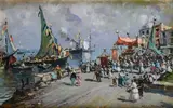 Nicolas De Corsi, The procession on the seafront, Signature bottom right. On the reverse: Galleria Gussoni stamp