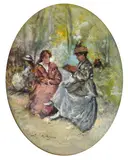 Raffaele Ragione, Ladies in the park, Signature bottom right.