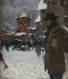 Gennaro Villani, Pigalle under the snow, 1915, Signature and date lower right.