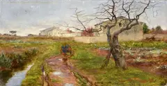Landscape with figures and houses by Adolfo Tommasi, Signature bottom right., offered Dec 2023