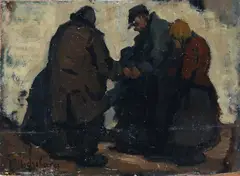 Figures by Luigi Michelacci, Sign at the bottom to the left. On the reverse: Mostarda di Savignano Romana labels and stamps., offered Dec 2023
