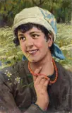 Adolfo Belimbau, Portrait of a peasant woman, Signature bottom right.