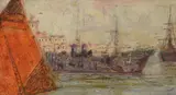 Giovanni Lomi, In the port, Oil on cardboard
