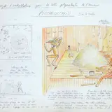 Hubaut Bertrand, Woodpecker, Installation project for the multipurpose room in Ferrara. Signed and dated lower right.