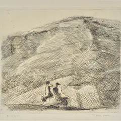 Renato Volpini, The two friends, Sign at the bottom to the left; title lower right. On the reverse: printed label "Engraving purchased from the