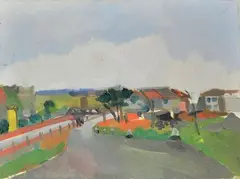 Outskirts by Antonio Vangelli, On the reverse: dedication with signature; Galleria La Barcaccia stamp, offered Jul 2023