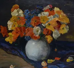 Pier Antonio Gariazzo, Vase of Flowers (front) - Portrait of a Lady at the Sea (reverse), 1930, Signature and date lower left.