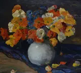 Pier Antonio Gariazzo, Vase of Flowers (front) - Portrait of a Lady at the Sea (reverse), 1930, Signature and date lower left.