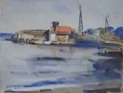 House in the bay by Enzo Pregno, 1944, Signature and date lower right., offered Jul 2023