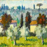 Landscape with houses by Dino Migliorini, Signature lower center., offered Jul 2023