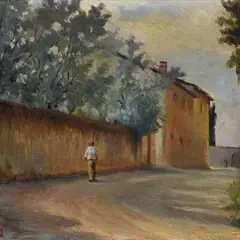 Road with figure by Fausto Magni, Sign at the bottom to the left., offered Jul 2023