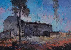 Tuscan landscape by Voltolino Fontani, Signature lower right. On the reverse: signature and title, offered Jul 2023