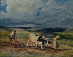 Peasants and oxen by Beppe Ciardi, Sign at the bottom to the left., offered Jul 2023
