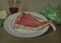 The steak by Giovanni Lomi, Signature lower right., offered Jul 2023