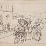 Eugenio Cecconi, At the station, Sign at the bottom to the left.