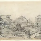 Rocky landscape with mountain hut by Charles-François Daubigny, Signature lower right and stamp of the master's atelier (L.518). Provenance certificate from Galleria Prandi, offered Jul 2023