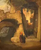 Salvatore Mazza, Farmhouse with figures, Signature lower right. On the reverse