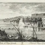 Giuseppe Vasi, Ponte di Ripa Grande, Incisione tratta dall'opera "Delle magnificenze di Roma antica e moderna pubblicata dal