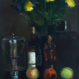 Nino Tirinnanzi, Still life with flowers, bottles and ice bucket