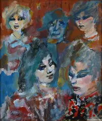 Faces by Mino Maccari, signature lower left. Author's authentication on photo with stamp of Galleria d'Arte Dei Benci, offered Jun 2023
