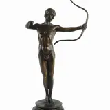 Henri Emmanuel Peinte, Archer, Bronze sculpture with marble base. Signature engraved at the base; "4002".