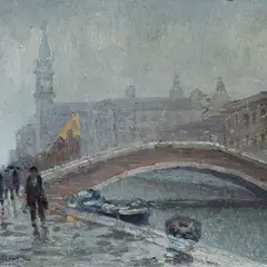 Bridge and figures by Alberto Beltrame, Sign at the bottom to the left., offered Jun 2023