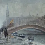 Alberto Beltrame, Bridge and figures, Sign at the bottom to the left.