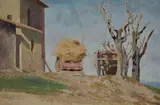 Eugenio Cecconi, The hay cart, Sign at the bottom to the left.