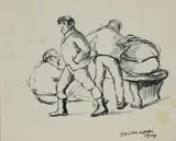 Boys playing by Nino Tirinnanzi, 1977, Ink on paper, offered May 2023
