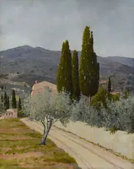 Giacomo Delcroix, Florentine landscape, Sign at the bottom to the left.