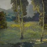 Lajos von Horváth, Landscape with birches, On the reverse: signature.