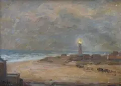The lighthouse by Hans von Hayek, Sign at the bottom to the left. On the reverse: clipping from a newspaper article., offered May 2023