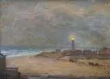 Hans von Hayek, The lighthouse, Sign at the bottom to the left. On the reverse: clipping from a newspaper article.