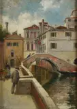 Karl Lepold Voss, Venetian street, Sign at the bottom to the left. On the reverse: title and signature.
