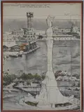 Christo, Wrapped Monument to Cristobal Colon, Project for Barcelona, 1977, Signature and circulation at the top right. Edizioni Poligrafa Barcellona. Bibliography: