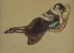 Reading by Achille Beltrame, 1920, Sign at the bottom to the left., offered Apr 2023
