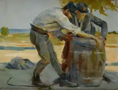 Soldiers with barrels by Francesco Galante, 1917, offered Apr 2023