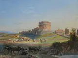Giuseppe Costantini, View of the Mausoleum of Cecilia Metella with shepherds and herds, 1877