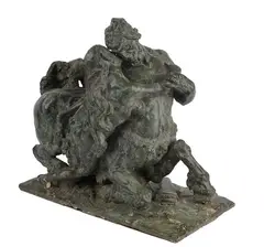 Decimo Passani, Nessus and Deianeira, Sculptural group in plaster painted in faux bronze. Signature at the base.