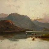 Alfred Fontville de Breanski, Lake landscape with cows