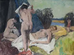 Paul Erbe, Bathers, Sign at the bottom to the left. On the reverse: typed label with declaration of authenticity by Maria Erbe.