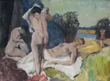 Paul Erbe, Bathers, Sign at the bottom to the left. On the reverse: typed label with declaration of authenticity by Maria Erbe.