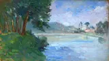 Francesco Fanelli, Lake landscape, 1917, Sign at the bottom to the left. On the reverse: "June