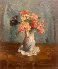 Geraniums and petunias by Giulio Salti, Signature lower right. On the reverse: signature, offered Mar 2023