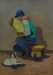 Blind player by Renato Natali, Signature lower right. On the reverse: signature and title; ex libris Collezione B. Bardi; label and stamps Ranieri, offered Mar 2023