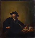 Ada Righini, The miser, Authorized copy of the homonymous painting by Orazio Paulyn in the Uffizi Gallery in Florence. On the reverse: