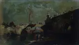 Ada Righini, Capriccio with a bridge over a canal, Authorized copy of the homonymous painting by Francesco Guardi in the Uffizi Gallery in Florence.